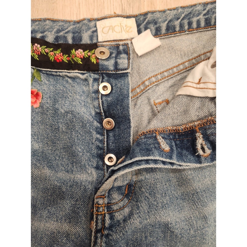 VTG Cache Sz 10 Embroidered Floral Y2K Bohemian Hippie Womens Button Fly Jeans - Picture 6 of 13